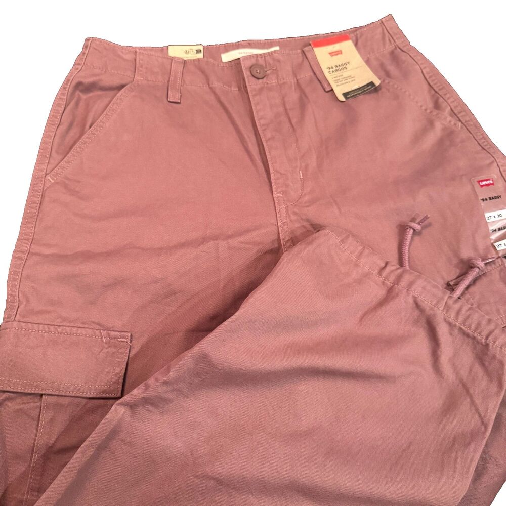 Levi's '94 Baggy Cargo Pants Mauve Pink Mid Rise Adjustable Hem 27x30 NWT - Picture 14 of 16